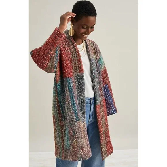 Anthropologie Neeru Kumar Stitched Sharona Quilted Blanket Kimono Jacket Size L - Picture 4 of 9